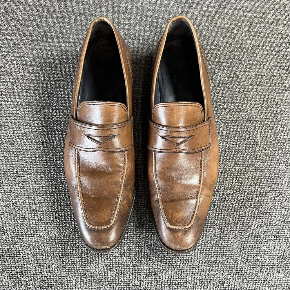 Ermenegildo Zegna Shoes Mens 10 Brown Leather Penny Loafer Dress Slip On Italy